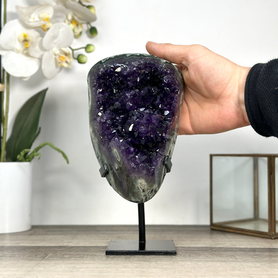 Deep Purple Uruguayan Amethyst Geode on Metal Stand - MWS2774