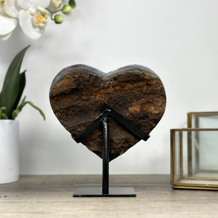 Top Grade Large Amethyst Crystal Heart, Metallic Stand Inluded - HST0282