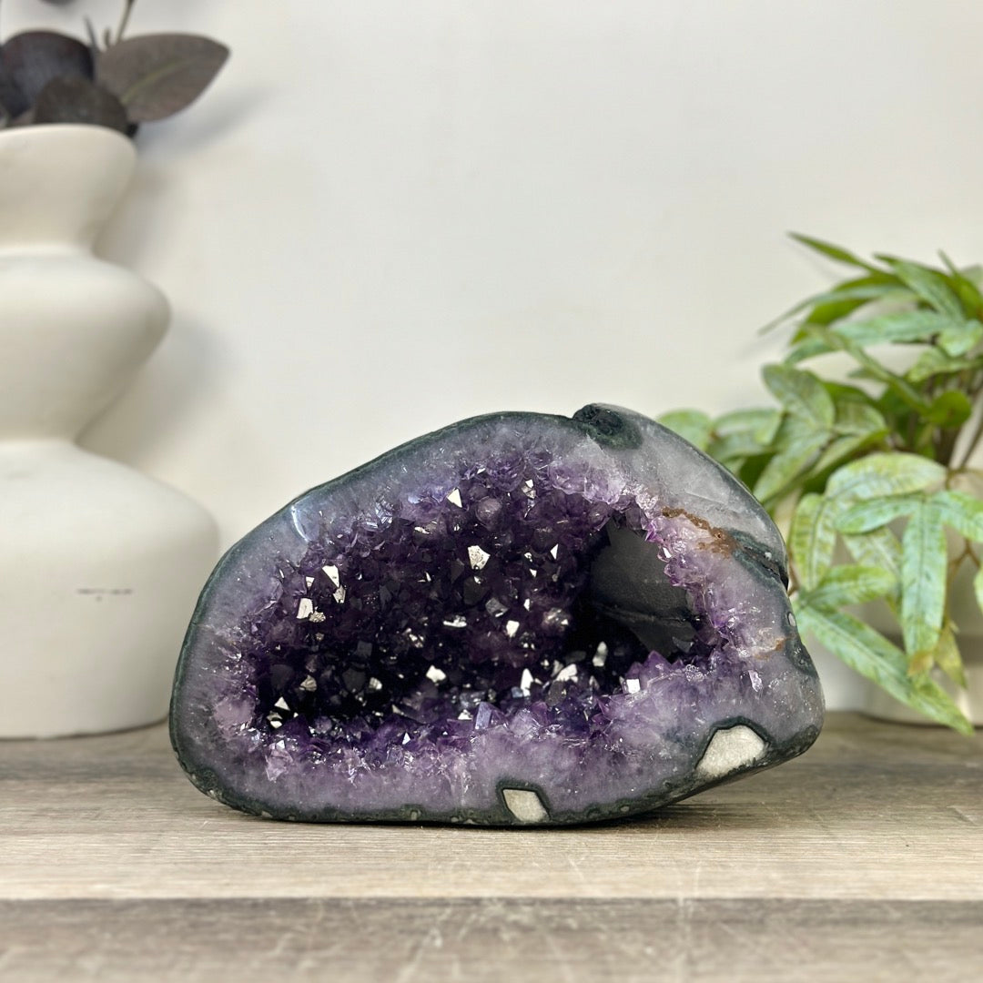 Natural Amethyst Geode with Calcite Inclusion from Uruguay - STGE0064