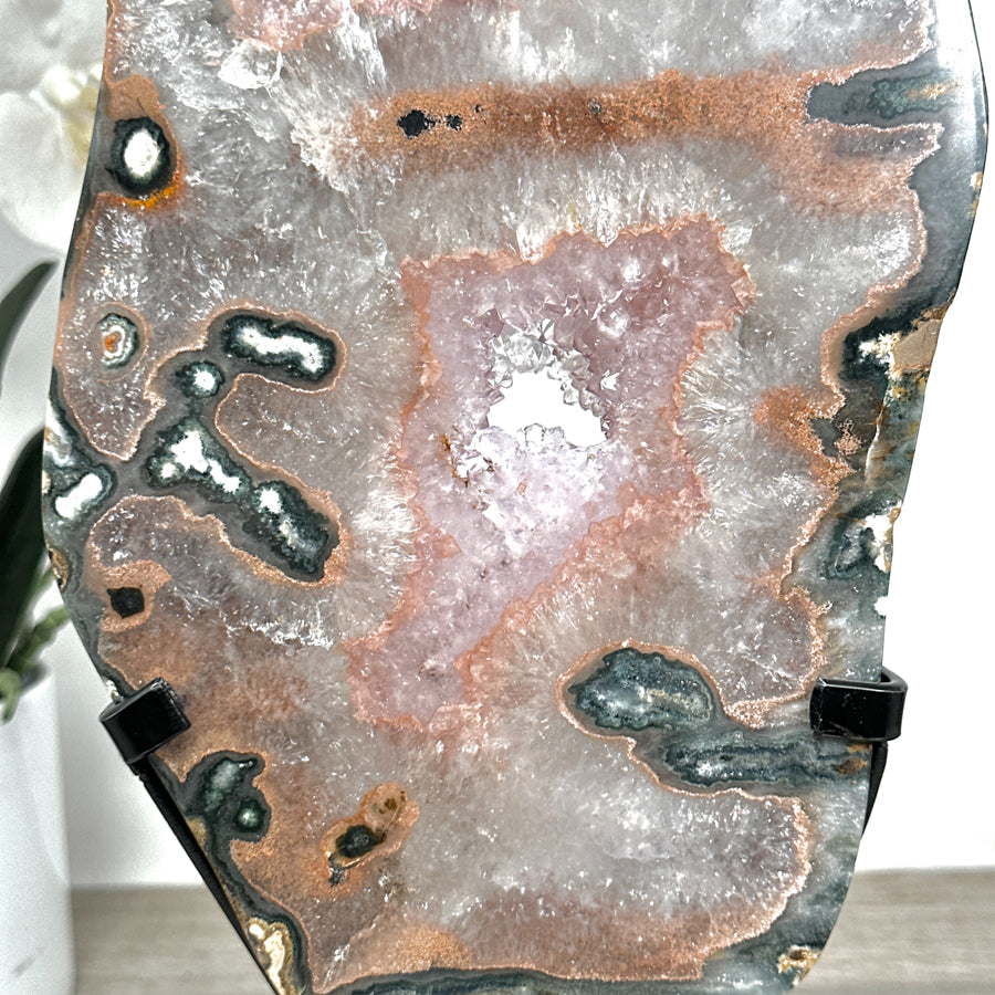 Beautiful Natural Large Quartz Crystal Slice, Stand included - MWS2332