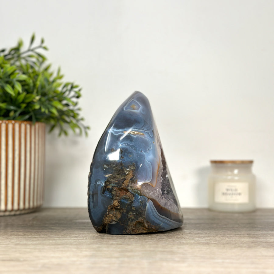 Blue agate &amp; Quartz Stone Flame Carving - FST0164