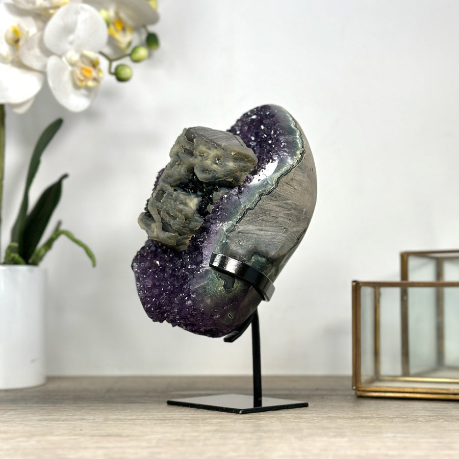 Stunning Amethyst Cluster with Unique Calcite &amp; Black Hematite Formation - MWS2337