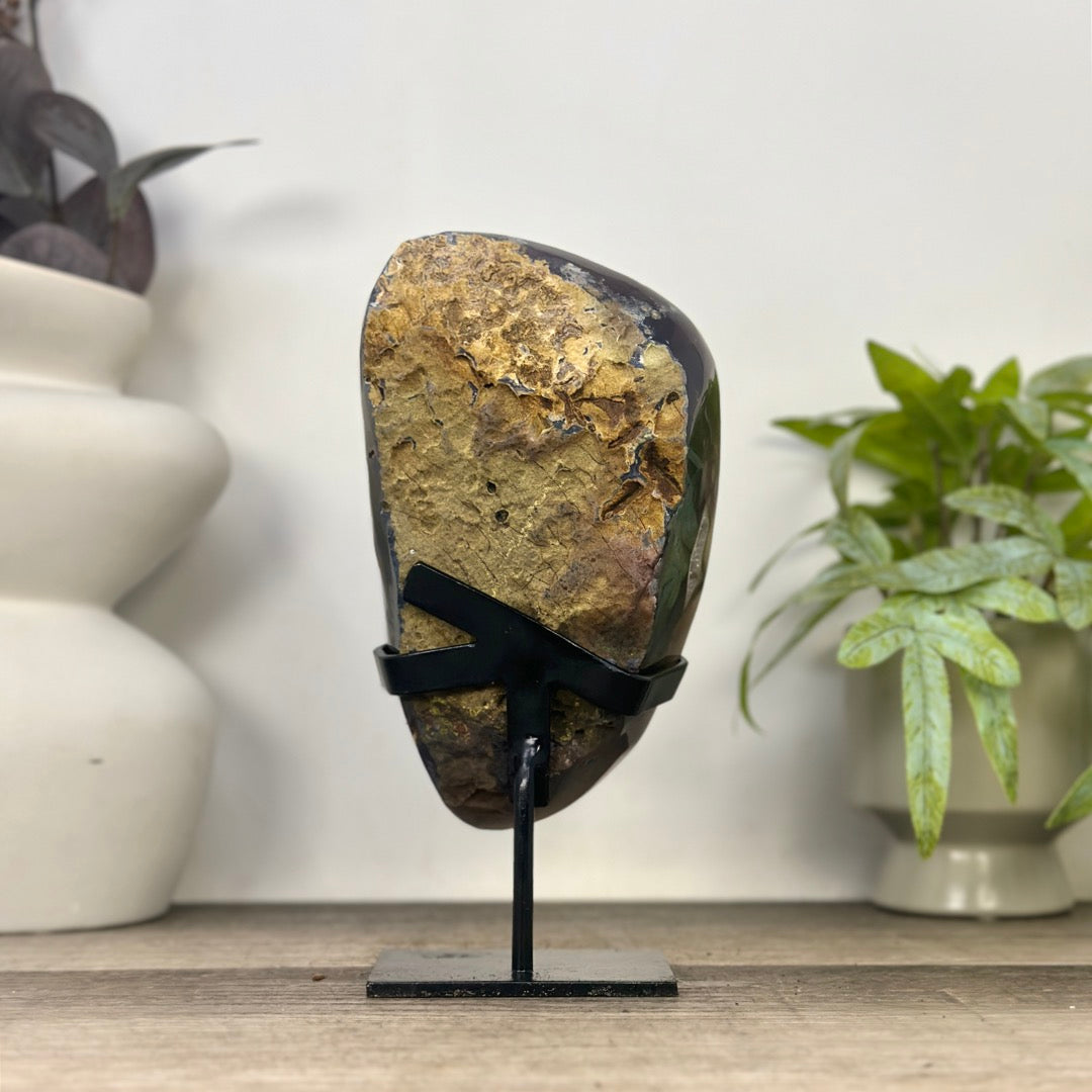 Blue Agate Geode with Druzy Crystals - Metal Stand included - MWS3347