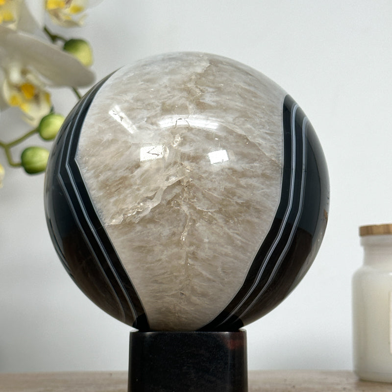 Dyed Quartz &amp; Banded Agate Sphere Geode - SPH0146