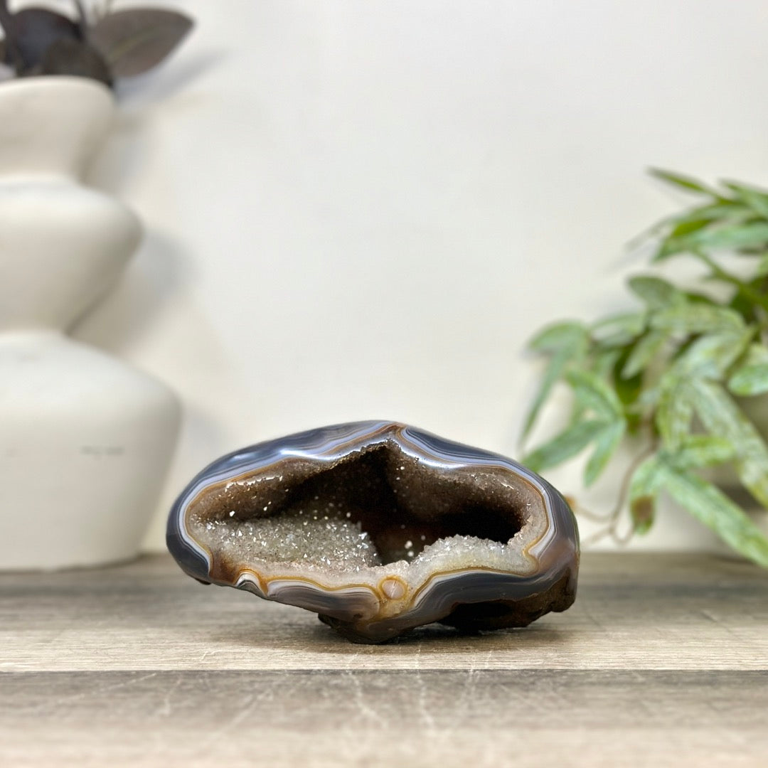 Blue Agate &amp; Quartz Druzy Stone Geode - STGE0075