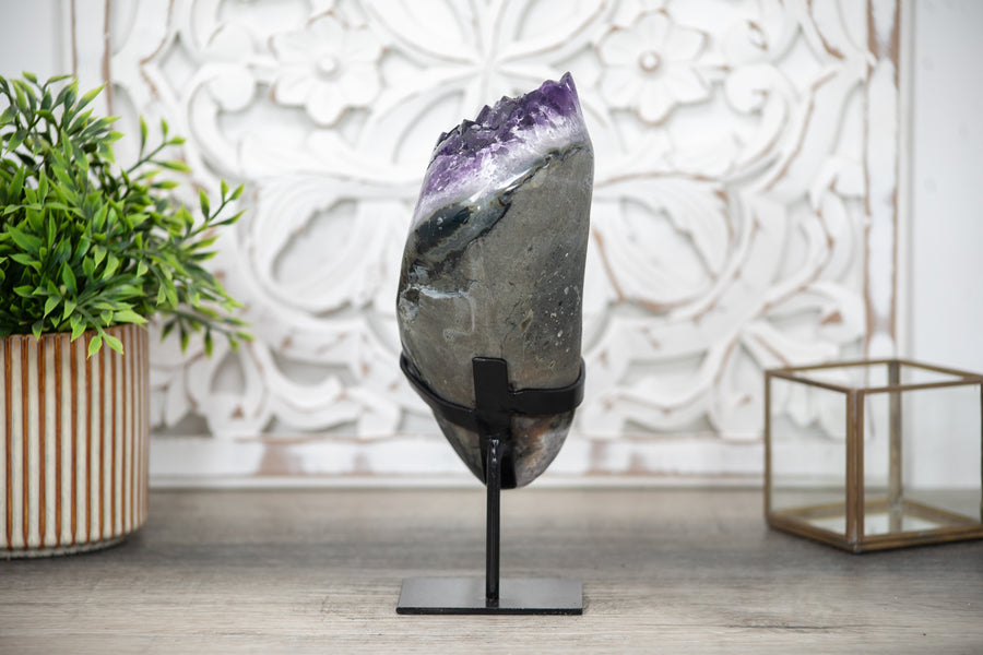 Large Natural Amethyst Cryatsl Specimen, Stand Included - MWS0324