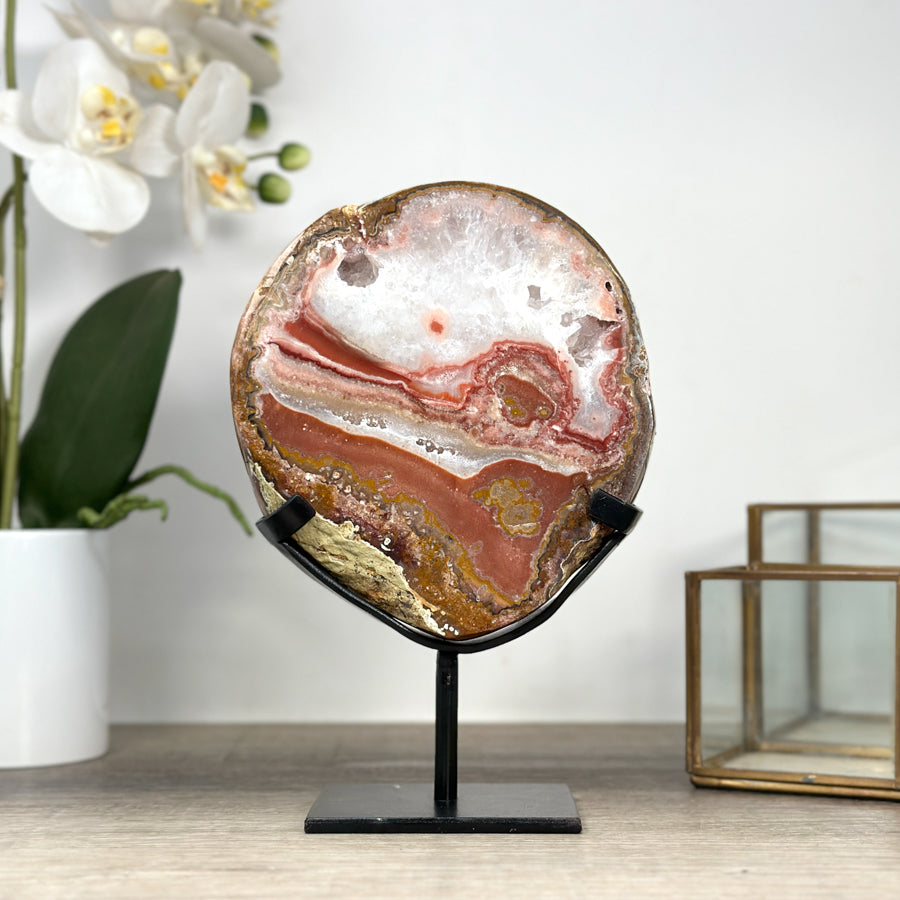 Natural Red Jasper Slice with Metallic Stand - MWS2227