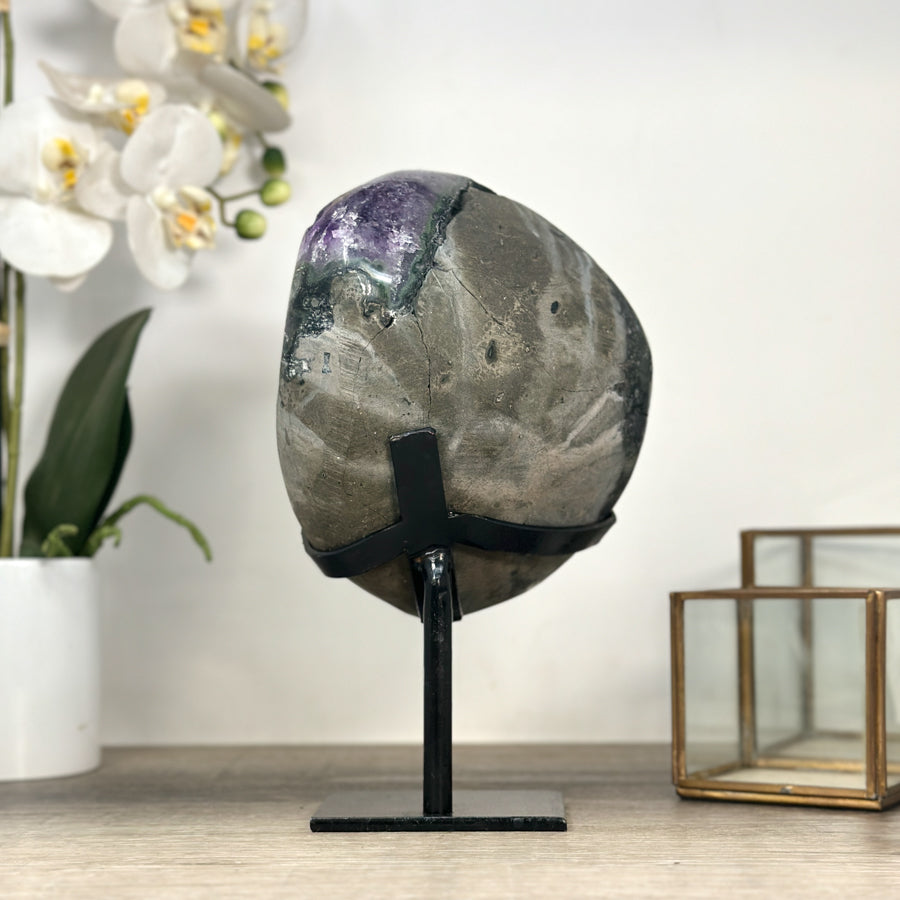 Top Grade Natural Amethyst Geode - Metallic Stand Included