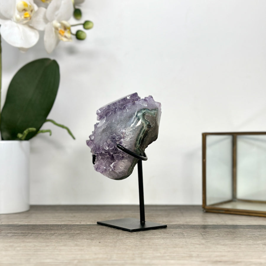 Amethyst Crystal Cluster on Stand with Light Purple Druzy - MWS2883