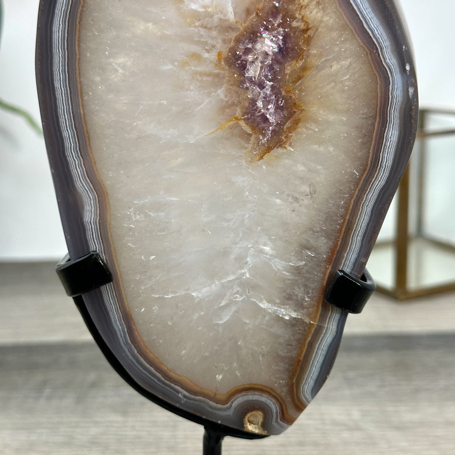 Quartz &amp; Agate Slice on Metal Stand - MWS2892