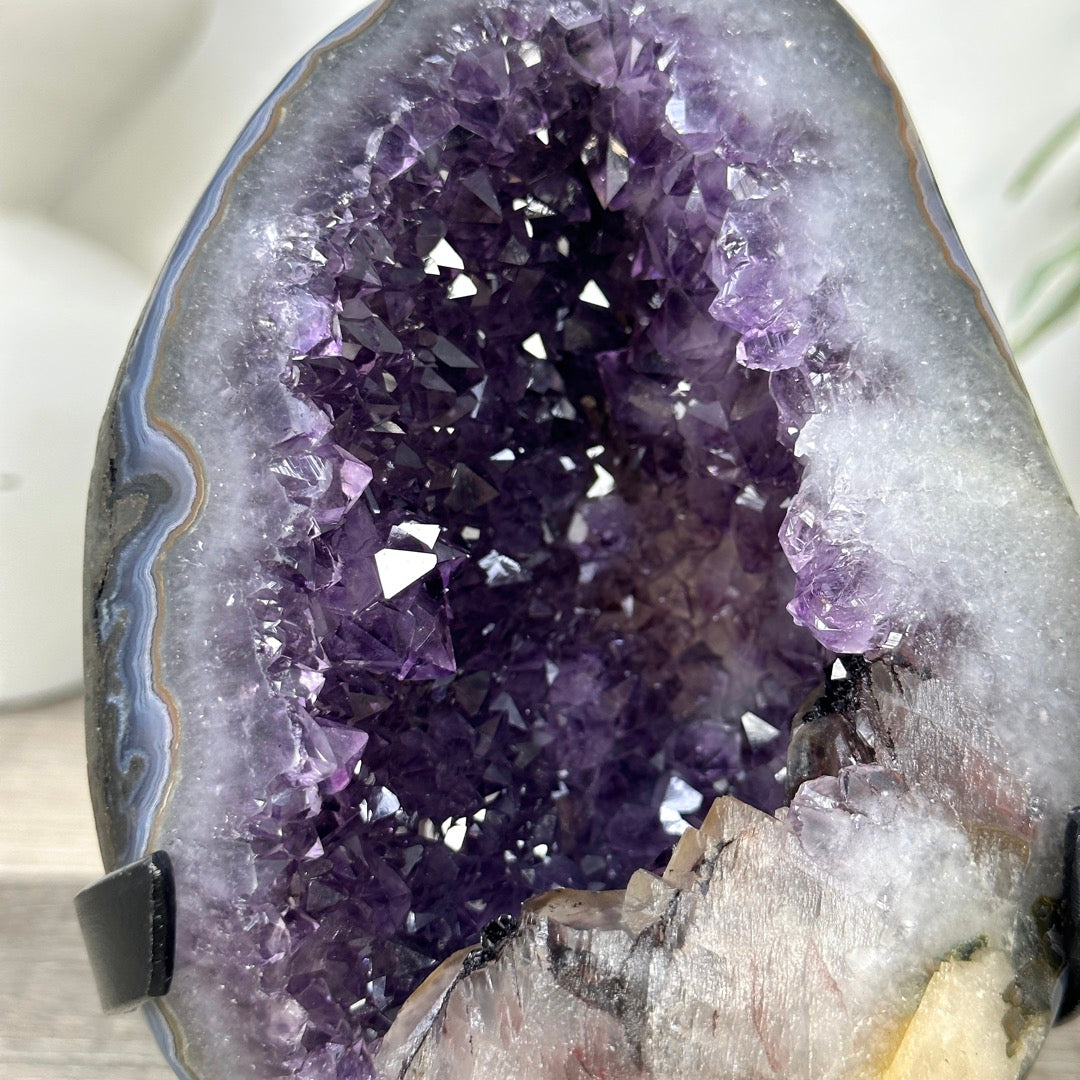 Uruguayan Amethyst Geode with Calcite Inclusion on Metal Stand - MWS3330