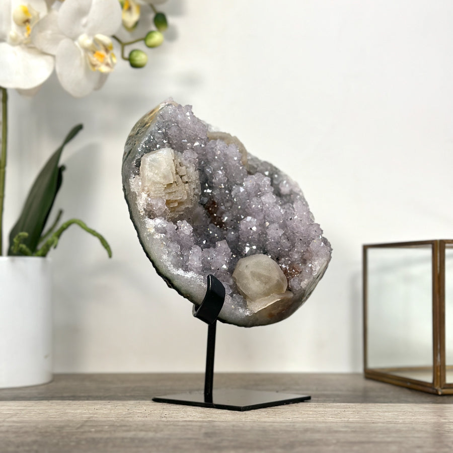 Amethyst and Calcite Crystal Cluster with stalctite Formations on Stand - MWS2607
