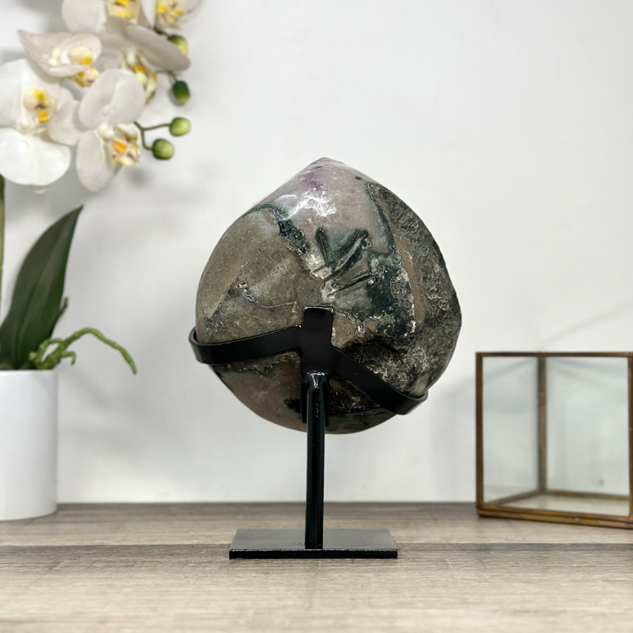 Amethyst Geode on Stand with Deep Purple Crystals and Calcite Formations - MWS2824