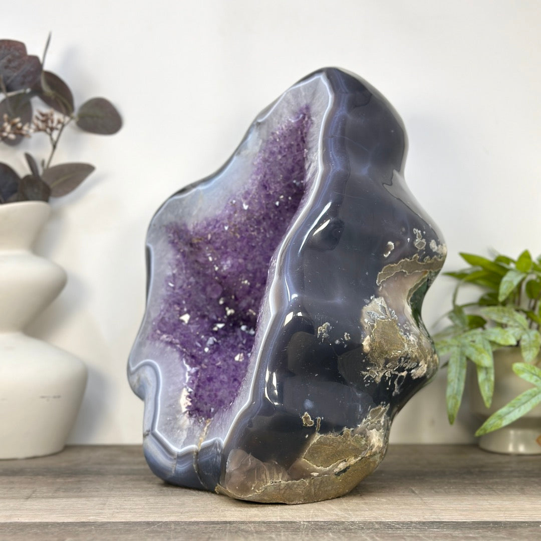 XXL Blue Agate &amp; Amethyst Geode Free Form Statement Piece from Uruguay - CBP1440