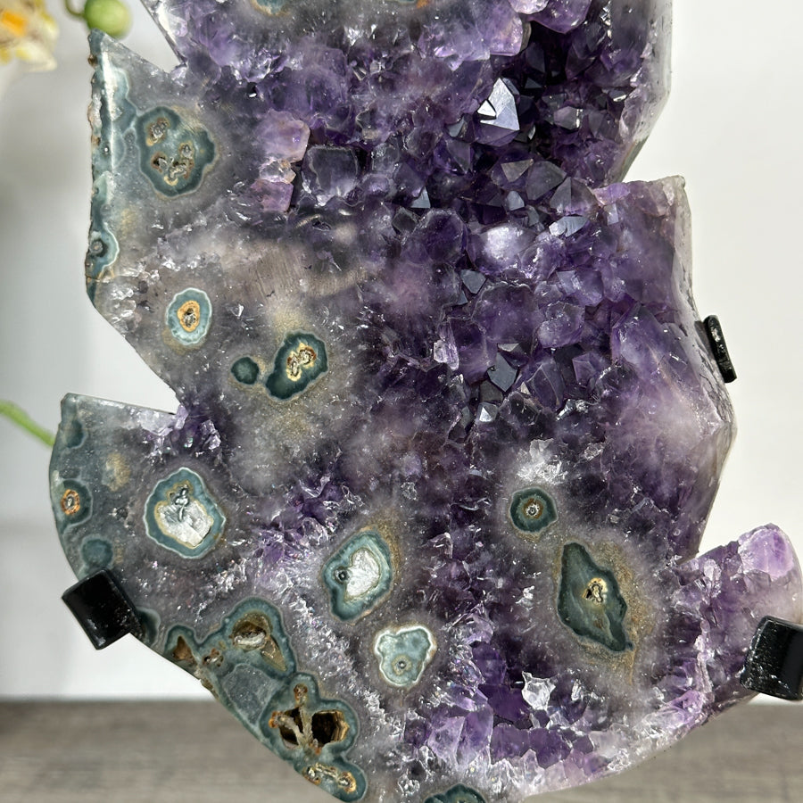 Amethyst Leaf Carving on Stand with Deep Purple Crystals - MWS2813