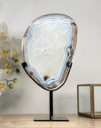 Blue Agate & Quartz Slice with Base – Polished Uruguayan Gemstone for Desk or Studio - MWS2012