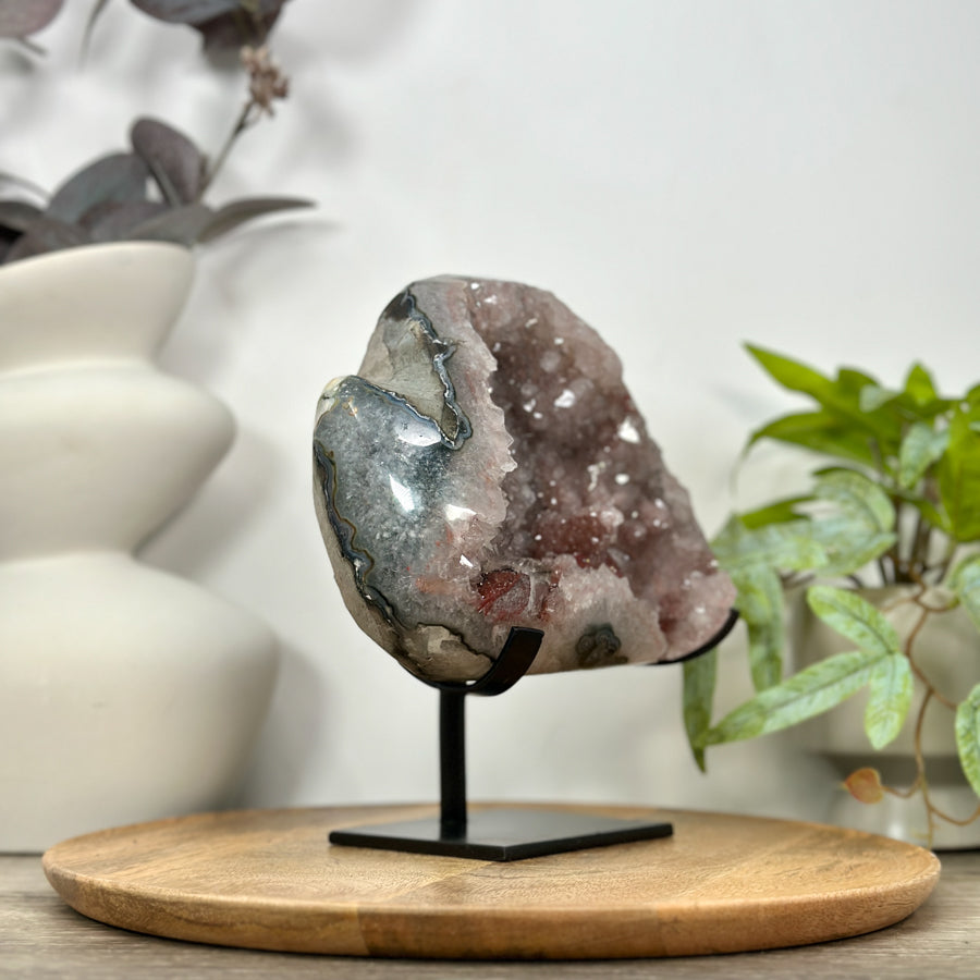 Natural Pink Amethyst with Red Hematite &amp; Calcite Formation - MWS3102