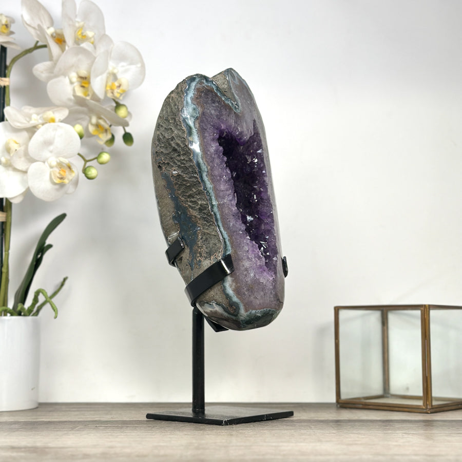 Uruguayan Amethyst Geode with Deep Purple Crystals and Green Jasper Shell - MWS2801