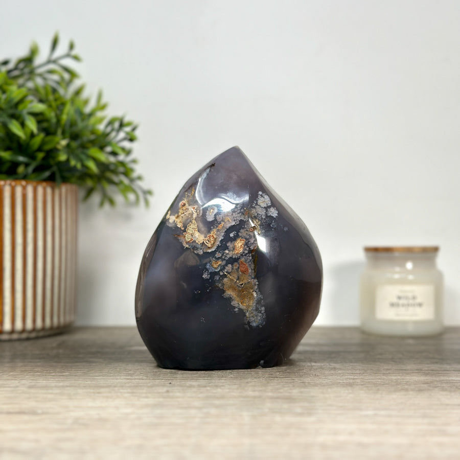 Amethyst &amp; Agate Flame Carving Geode - FST0153
