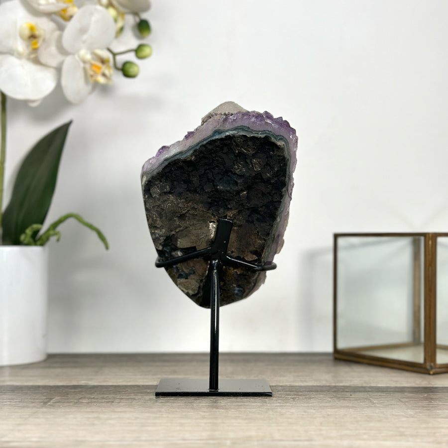 Natural Calcite &amp; Amethyst Specimen on Metallic Stand - MWS2766