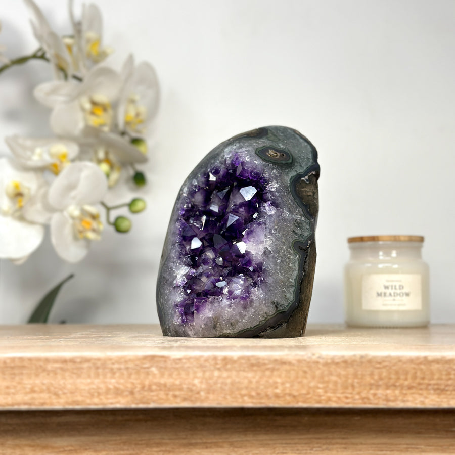 Deep purple Natural Amethyst Cathedral Geode with Large Crystals - CBP1106