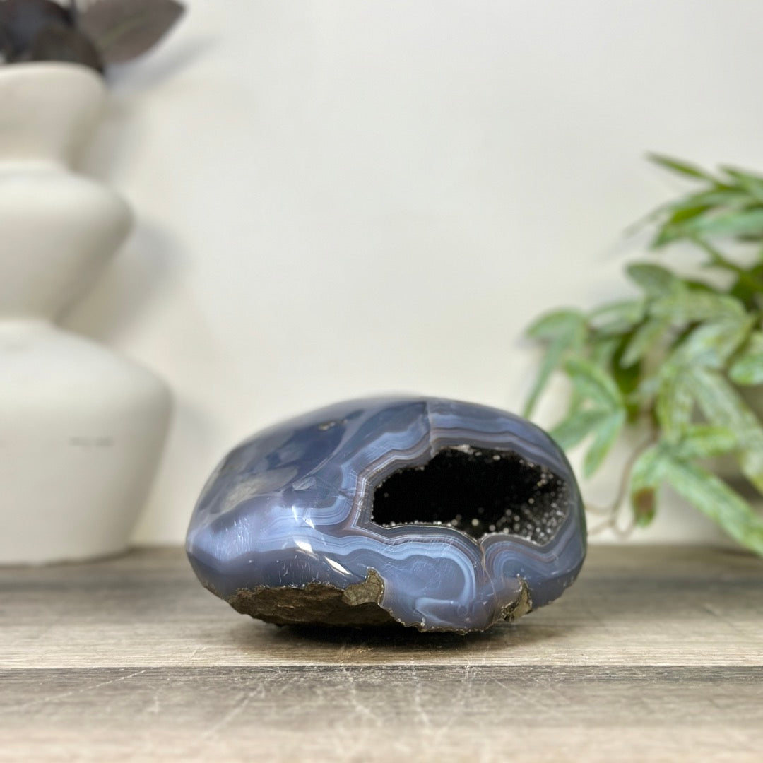 Blue Agate Polished Geode from Uruguay - STGE0079