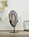 Blue Banded Agate & Quartz Stone Slice on Metal Stand - MWS3012