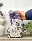 Natural Amethyst Cluster with Calcite Formation Covered with Sugar Crystals - CBP1423