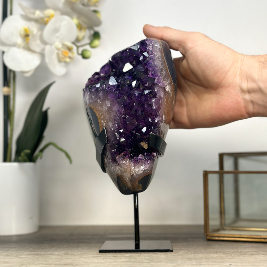 Uruguayan Amethyst &amp; Agate Crystal on Metallic Stand - MWS2206