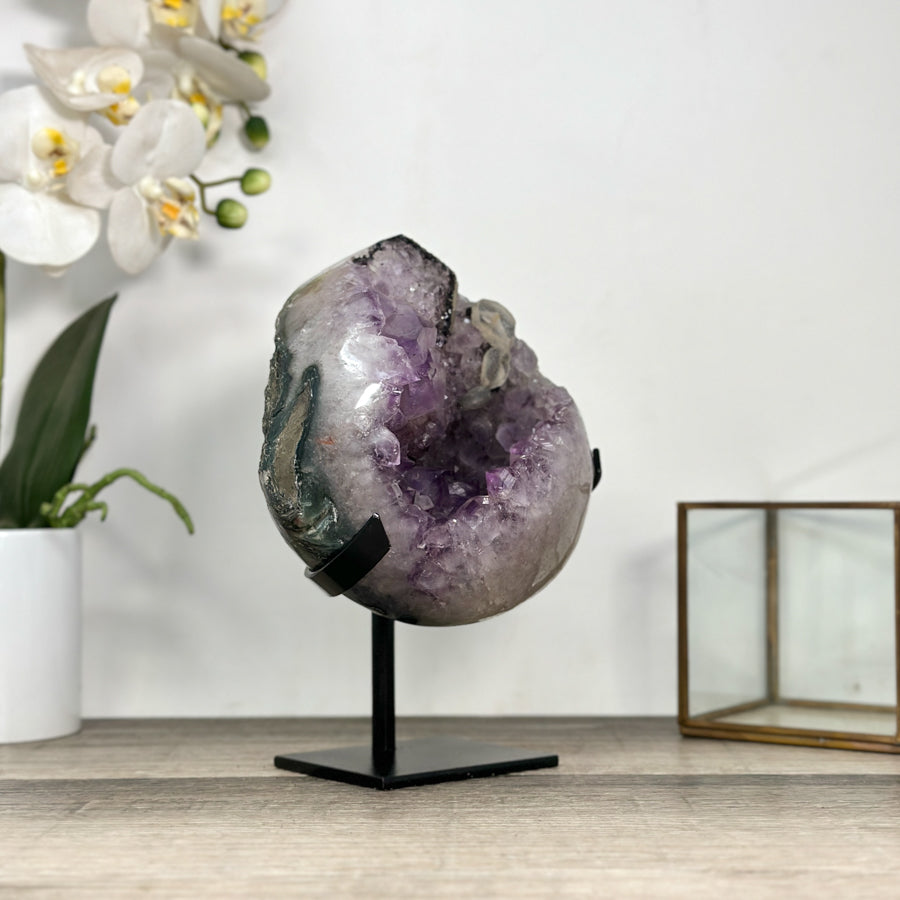 Amethyst Geode on Stand with Deep Purple Crystals and Calcite Formations - MWS2824