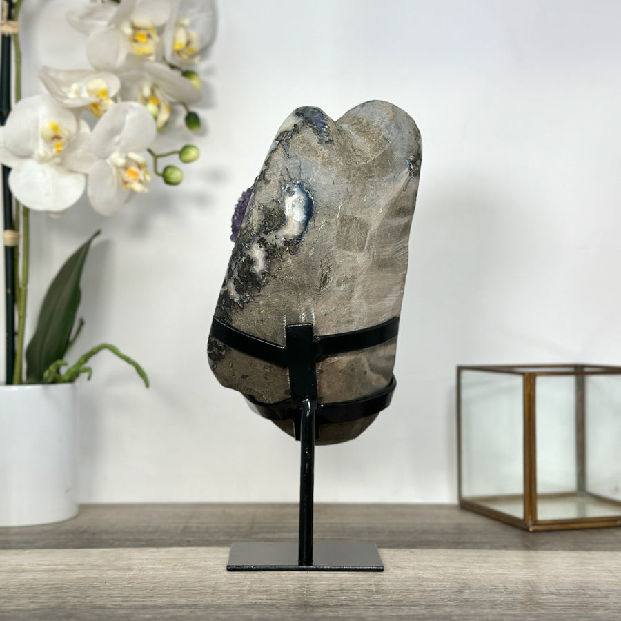 Deep Purple Amethyst Geode With Eye Formations on Metal Stand - MWS2703