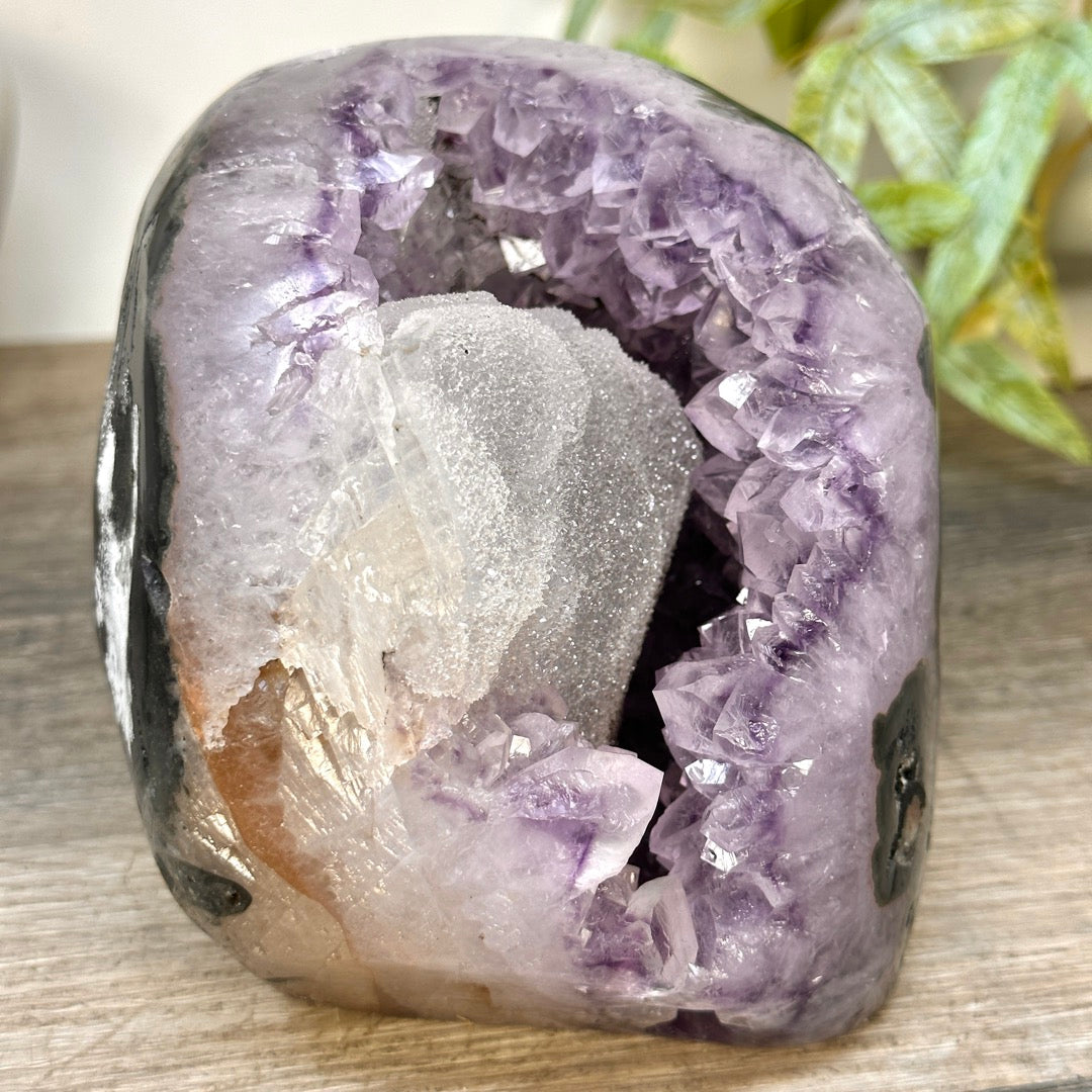 Natural Amethyst Geode with Calcite Crystal Inclusion - CBP1409