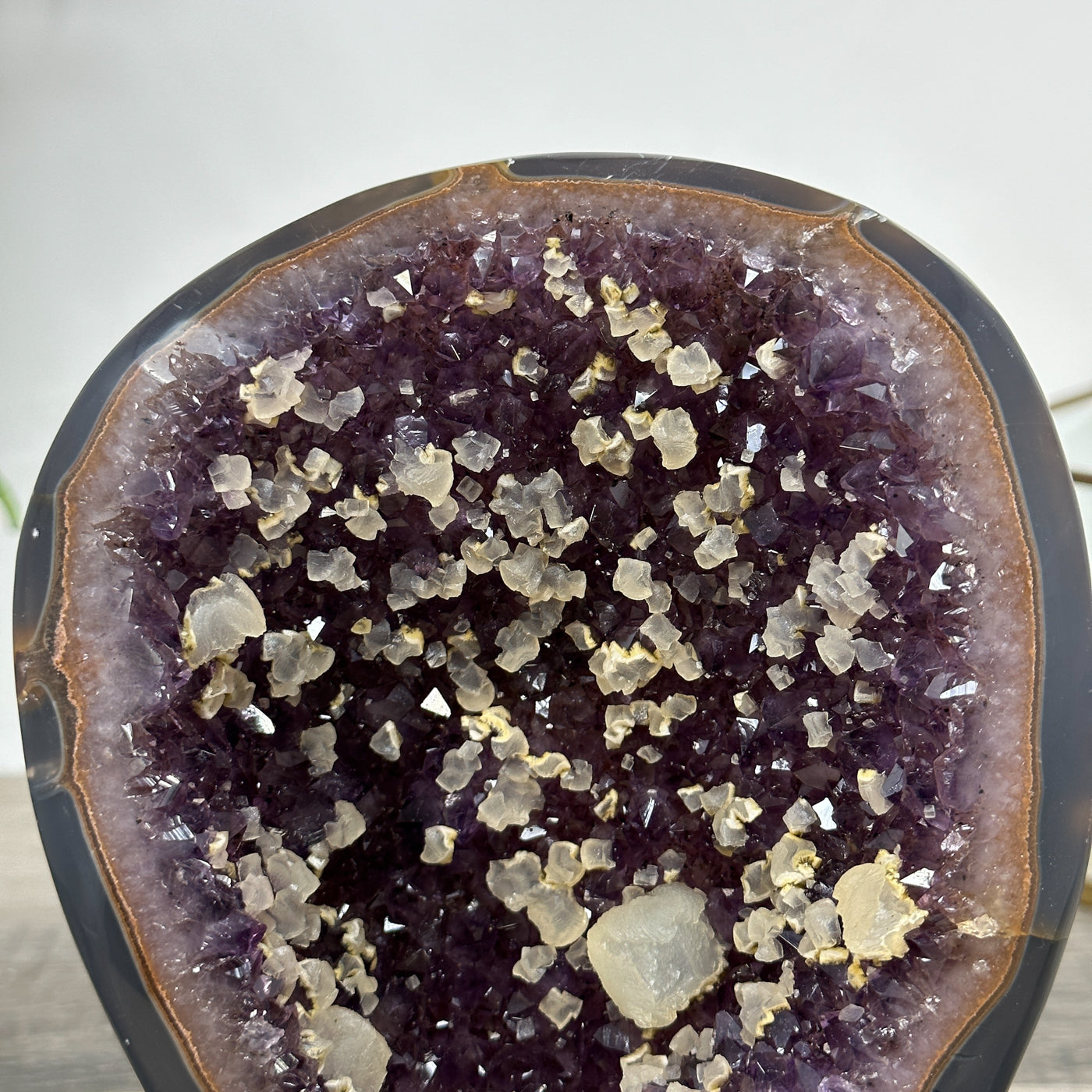 Natural Amethyst Geode with Calcite Inclusions on Stand - MWS2681