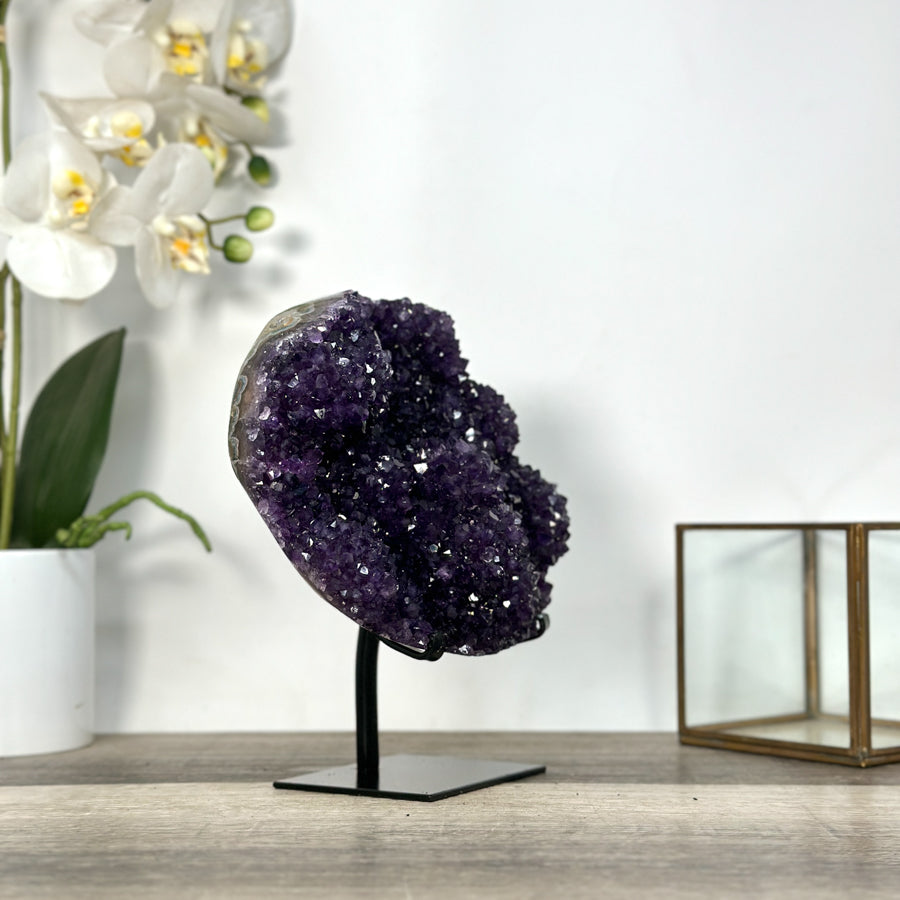 Deep Purple Amethyst Cluster on Metal Stand – Stunning Crystal Statement - MWS2737
