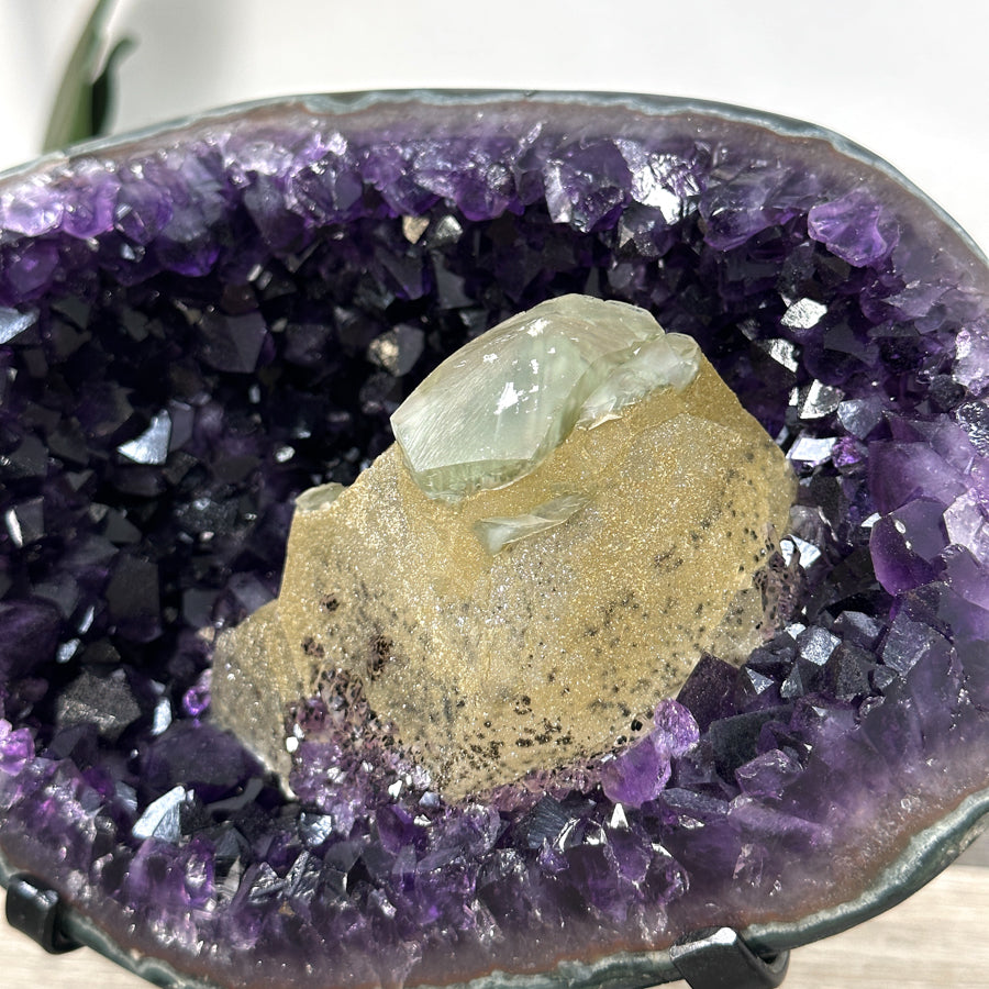 Amethyst Geode with Calcite Centerpiece on Stand for Collector Display - MWS2612