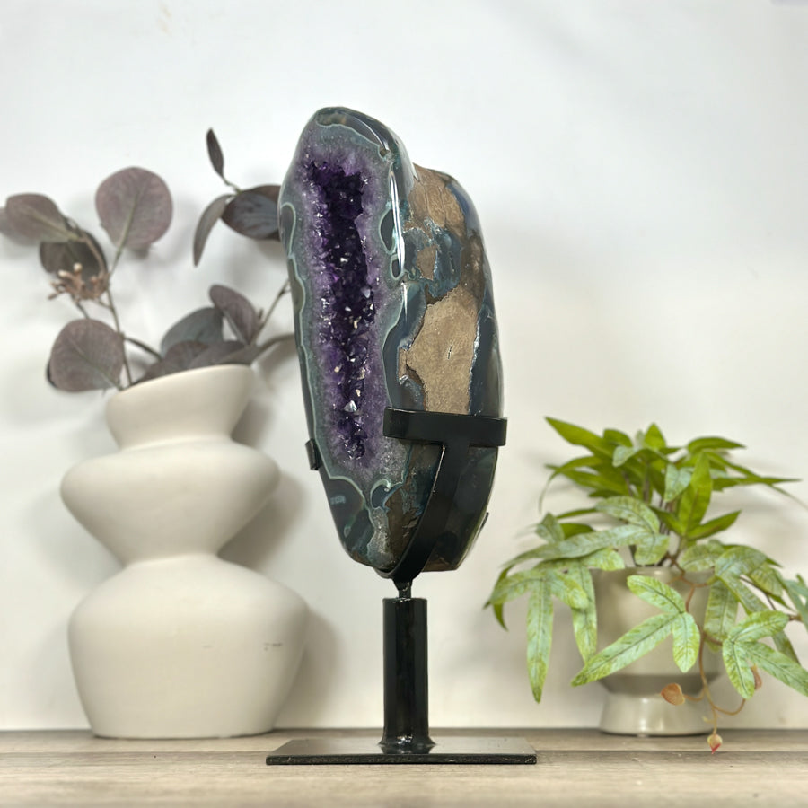 Unique Double Amethyst &amp; Agate Geode with Rotary Stand - MWS3176