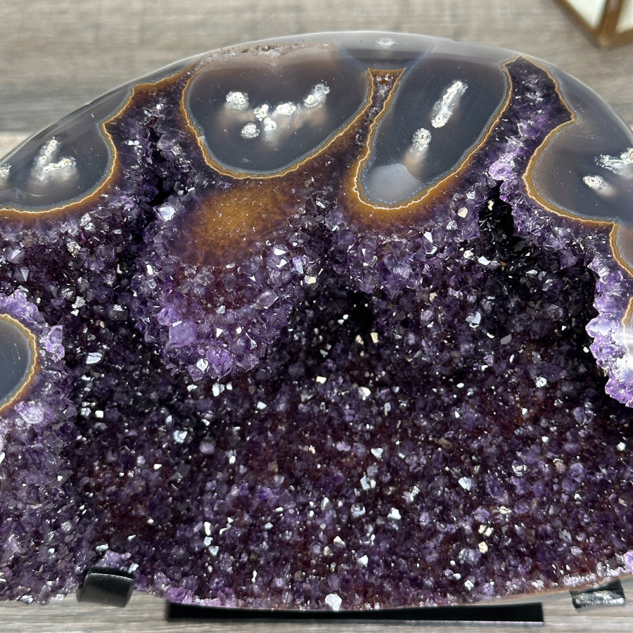 Deep Purple Amethyst Crystal Geode on Stand – Home or Office Decor Display - MWS2628