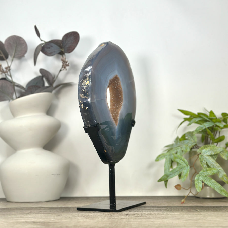 Large Natural Blue Agate &amp; Quartz Druzy Crystal Portal - MWS3251