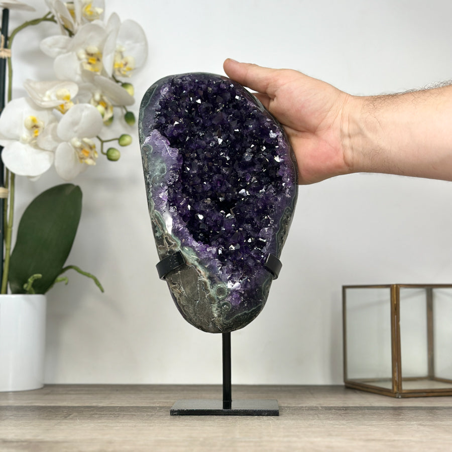 Premium Amethyst Geode on Stand with Deep Purple Crystals - MWS2935