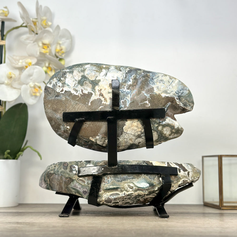 Large Amethyst &amp; Green Jasper Jewelry Box on Metal Stand - MWS2993