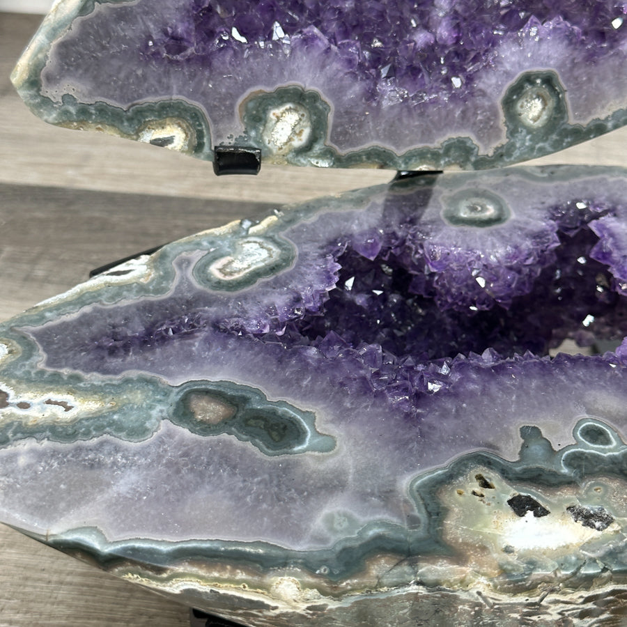 Large Amethyst &amp; Green Jasper Jewelry Box on Metal Stand - MWS2993