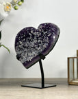 Natural Amethyst Heart Carving with Calcite Crystals Inclusions - HST0289