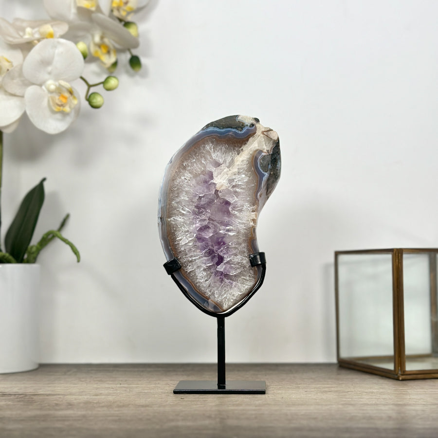 Natural Quartz &amp; Amethyst Stone Slice on Stand - MWS3008