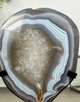 Blue Banded Agate & Quartz Stone Slice on Metal Stand - MWS3012