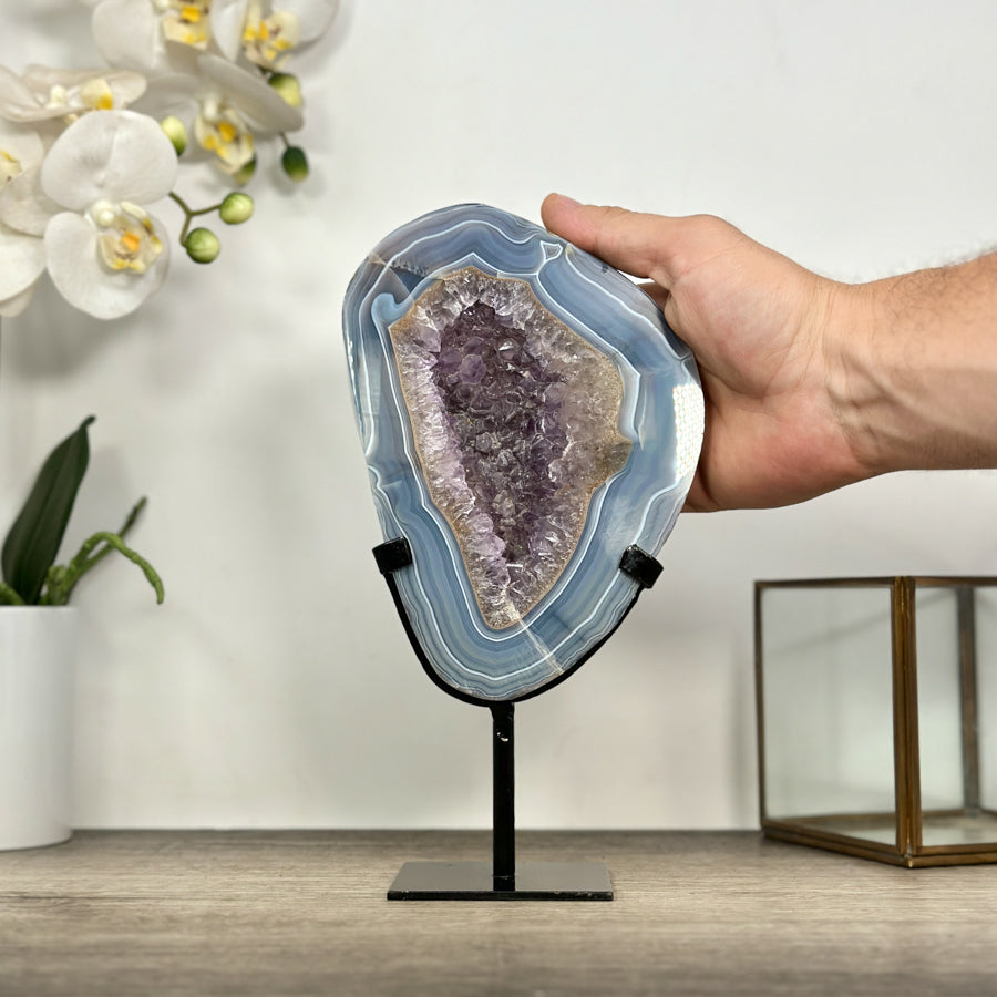 Blue Banded Agate &amp; Amethyst Stone Slice - MWS3015