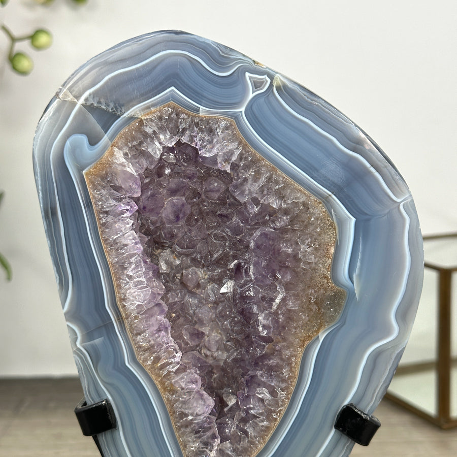 Blue Banded Agate &amp; Amethyst Stone Slice - MWS3015