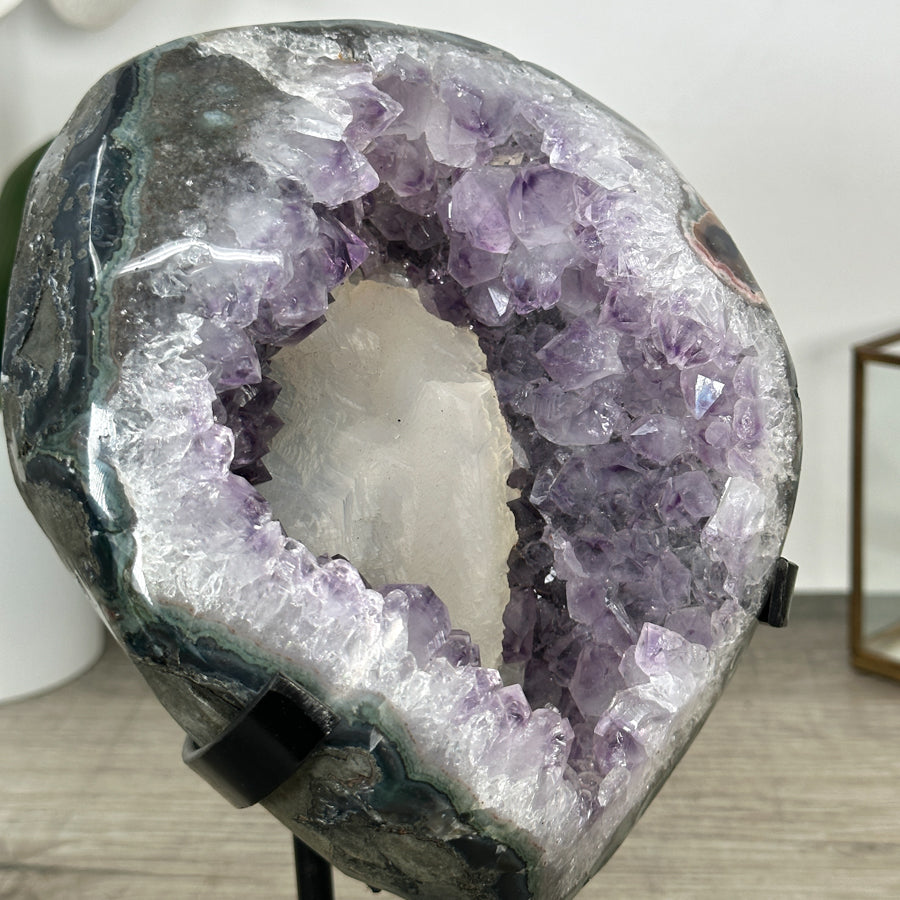 Natural Amethyst Geode wih Calcite Crystal interior - MWS3018
