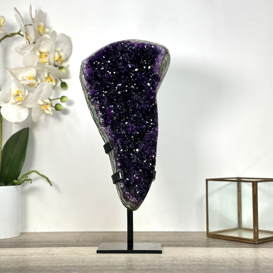 Deep Purple Amethyst Cluster with Green Jasper Matrix - Stand included - MWS2754
