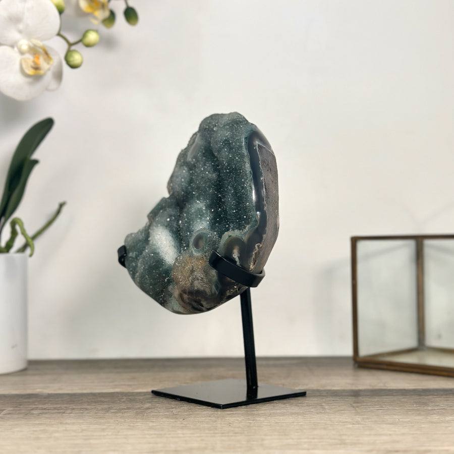 Green Druzy Crystal Natural Formation – Unique Mineral Display Piece - MWS2794