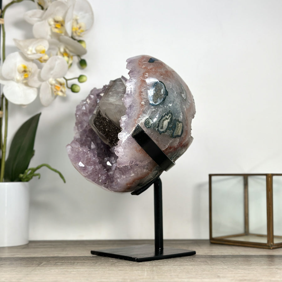 Amethyst Cluster with Unique Calcite &amp; Black Hematite Specimen - MWS2832